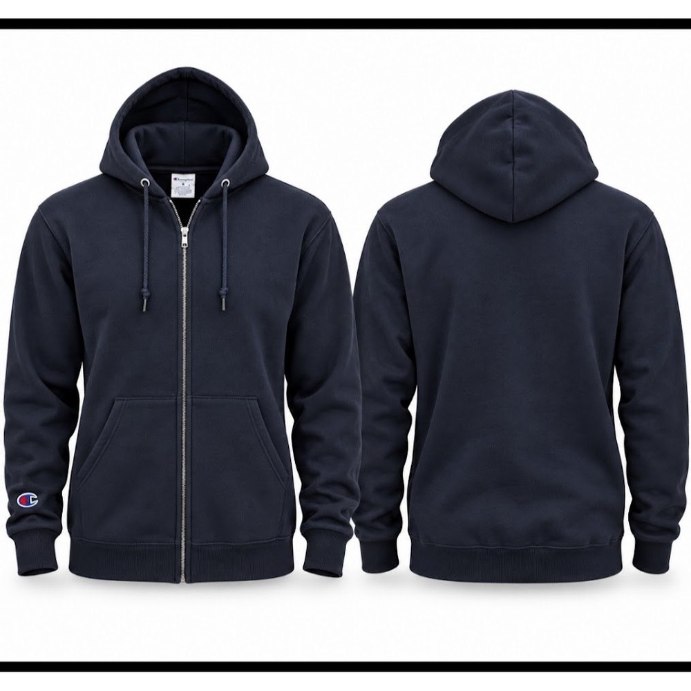 Champion Mens Full Zip Hoodie Navy Blue Fleece Sweatshirt Small S Logo 1328